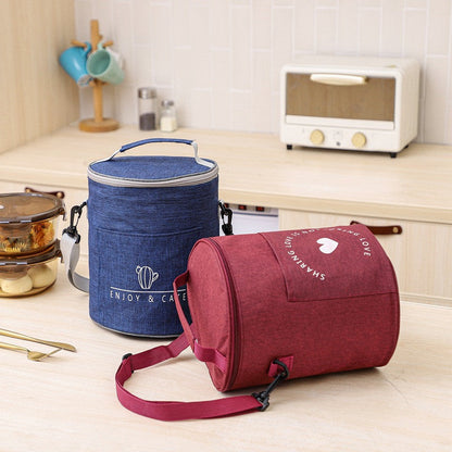 Zockwoo Round Thermal Lunch Tote - Insulated Oxford Fabric Food Bag for Work & Travel