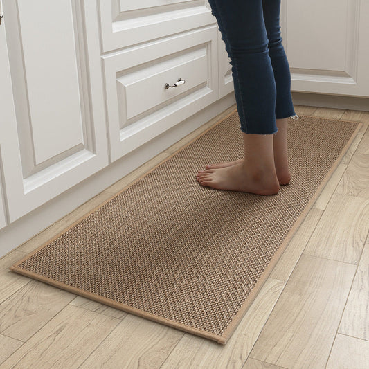 Zockwoo Linen-Textured Non-Slip Kitchen Mat - Comfort Cushioned Waterproof Floor Rug