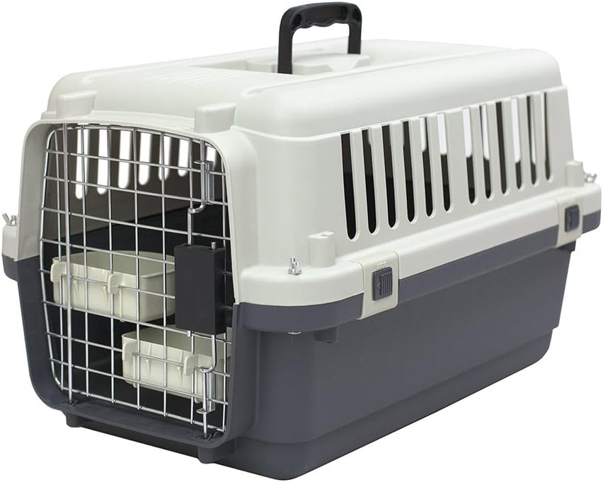 SportPet Designs Plastic Kennels Rolling Plastic Airline Approved Wire Door Travel Dog Crate, XXX-Large, Gray
