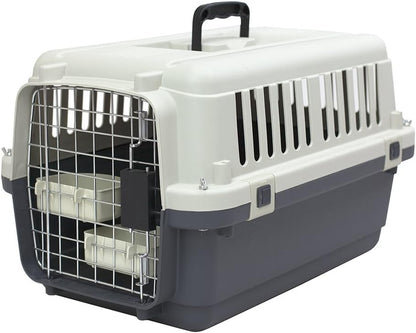 SportPet Designs Plastic Kennels Rolling Plastic Airline Approved Wire Door Travel Dog Crate, XXX-Large, Gray
