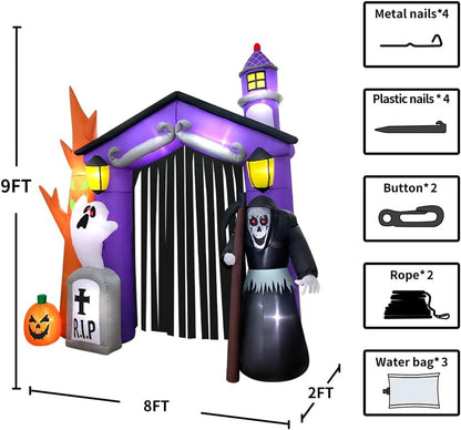 9ft Halloween Inflatable Decorated Haunted House