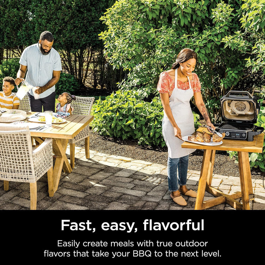 7-in-1 Grill & Smoker with Thermometer, Air Fryer, BBQ, Bake, Roast, Broil - Portable Electric Outdoor Grill, Grey