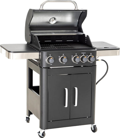 Burner Gas grill with side burner and enameled cast iron grille 42,000BTU outdoor cooking stainless steel propane grill Garden grill, silver