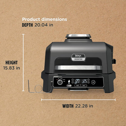 7-in-1 Grill & Smoker with Thermometer, Air Fryer, BBQ, Bake, Roast, Broil - Portable Electric Outdoor Grill, Grey