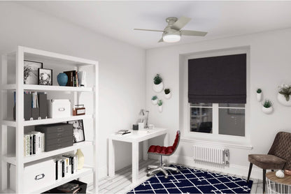 Hunter Fan Company Dempsey Low Profile Indoor / Outdoor Ceiling Fan with LED Light and Remote Control, 44", Matte Nickel