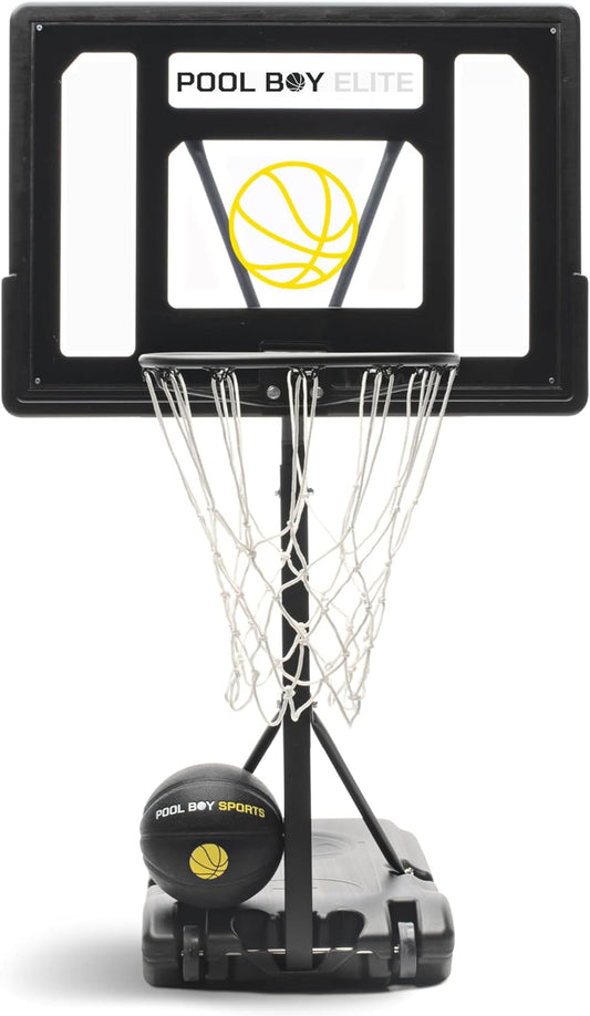 All-In-One Pool Basketball Hoop - Includes Composite Basketball, Air Pump, & Tools - Matte Black Heavy Duty Set - Adjustable Poolside Basketball Goal - Made for Kids, Teens, & Adults
