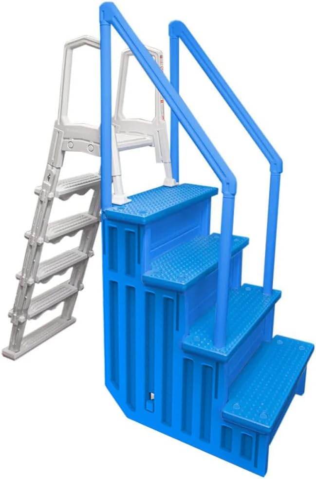 Select Anti-Slip in-Pool Steps | Gray | for Above Ground Swimming Pools | Can Mount to Decks 48" to 54" H | Safety Stairs Capacity Up to 300 lbs