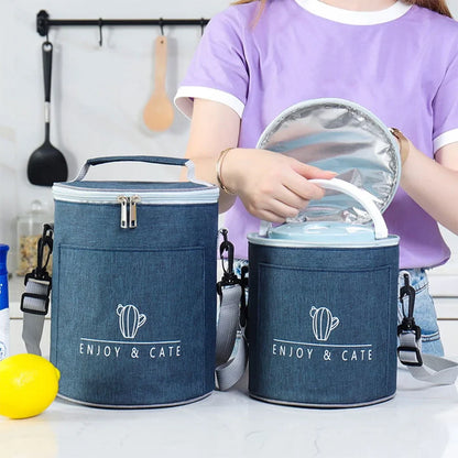 Zockwoo Round Thermal Lunch Tote - Insulated Oxford Fabric Food Bag for Work & Travel