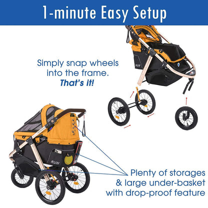 Jogging Sports Stroller with Comfort Rubber Wheels/Zipper-Less Entry/1-Hand Quick Fold/Aluminum Frame for Small/Medium Dogs, Cats and Pets (Green Camo)