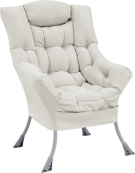 Living and More High Back Sofa Chair, Modern Fabric Lazy Chair, Accent Contemporary Lounge Chair, Cool Grey