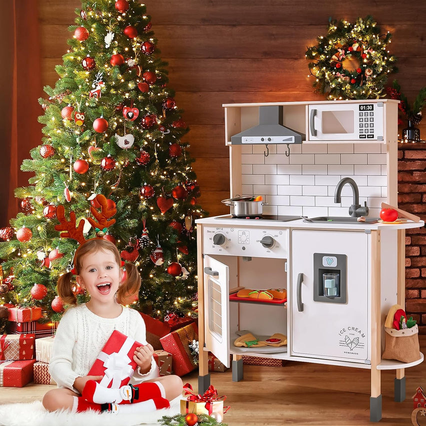 Children's small land play kitchen, wooden children's play kitchen toy set