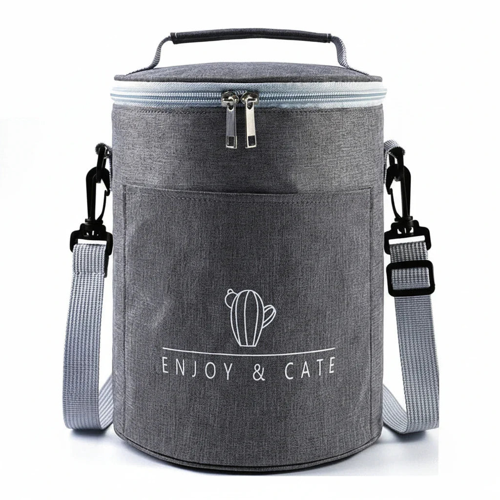 Zockwoo Round Thermal Lunch Tote - Insulated Oxford Fabric Food Bag for Work & Travel