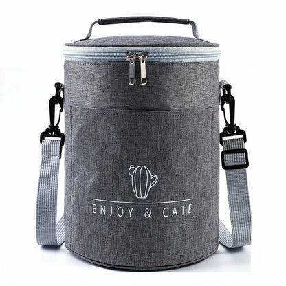 Zockwoo Round Thermal Lunch Tote - Insulated Oxford Fabric Food Bag for Work & Travel
