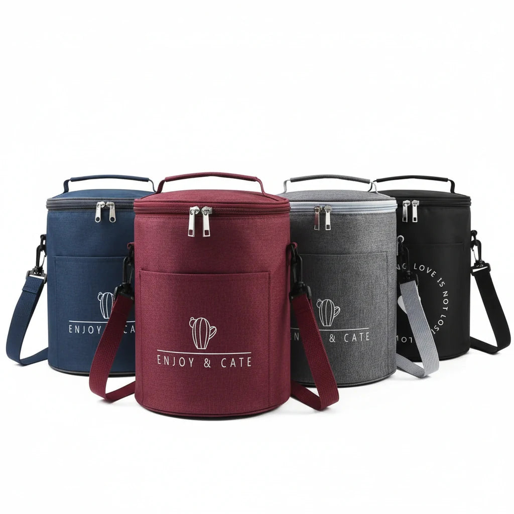 Zockwoo Round Thermal Lunch Tote - Insulated Oxford Fabric Food Bag for Work & Travel