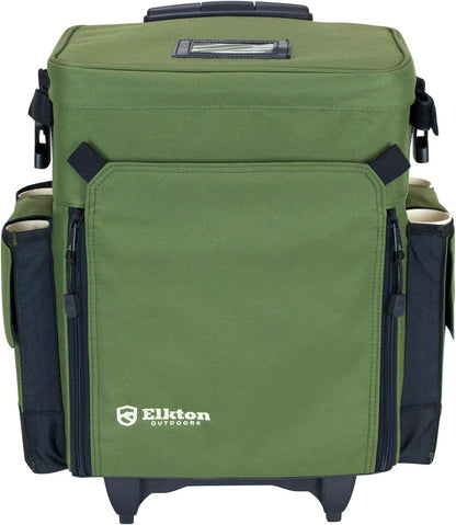 Elkton Outdoors Rolling Tackle Box with Wheels - Waterproof Rolling Fishing Backpack, 5 Removable Tackle Trays, 4 Rod Holders, Fishing Gifts for Men, Fish Tackle Bag, Roller Tackle Box