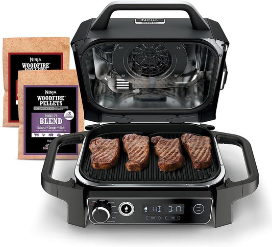 Professional Outdoor Grill and Smoker, Built-in Thermometer, 7-in-1 main grill, BBQ Smoker, Air Fryer, Bake, Bake, dehydrate, Grill, Firewood Pellet, Portable, electric (updated)