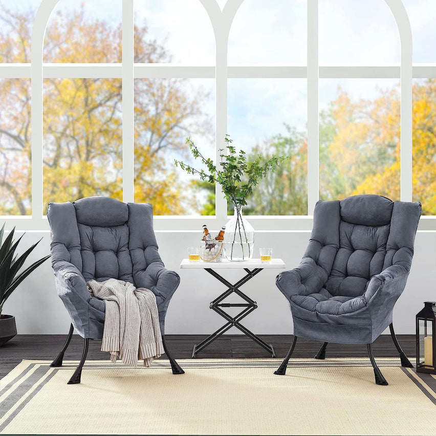 Living and More High Back Sofa Chair, Modern Fabric Lazy Chair, Accent Contemporary Lounge Chair, Cool Grey
